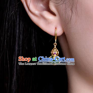 China Traditional Green Jade Ear Jewelry Accessories National Cheongsam Golden Gourd Earrings