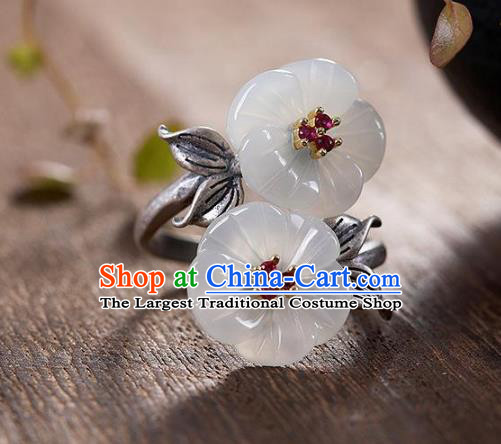 Chinese National Jade Plum Blossom Ring Handmade Jewelry Accessories Classical Silver Circlet
