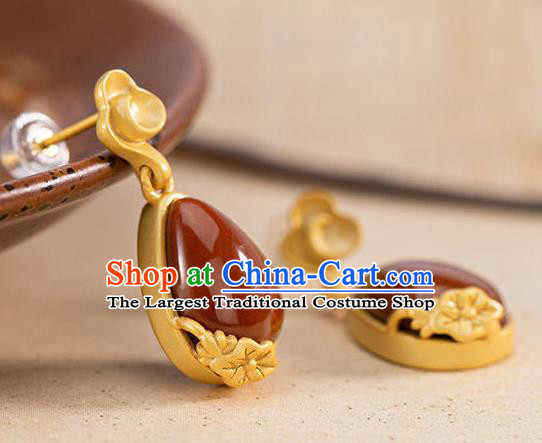 China Traditional Golden Cloud Ear Jewelry Accessories National Cheongsam Enamel Red Earrings