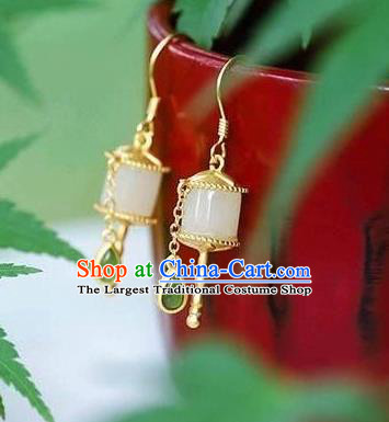 China Traditional Jade Ear Jewelry Accessories National Cheongsam Golden Prayer Wheel Earrings