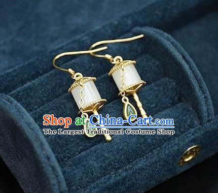 China Traditional Jade Ear Jewelry Accessories National Cheongsam Golden Prayer Wheel Earrings