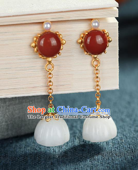 China Traditional Qing Dynasty Ear Jewelry Accessories National Cheongsam Jade Lotus Seedpod Earrings
