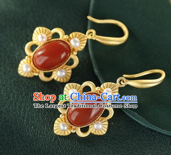 China Traditional Pearls Golden Ear Jewelry Accessories National Cheongsam Agate Earrings