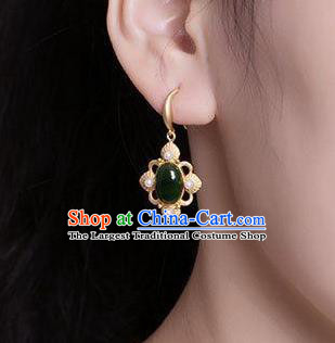 China Traditional Jade Ear Jewelry Accessories National Cheongsam Pearls Golden Earrings
