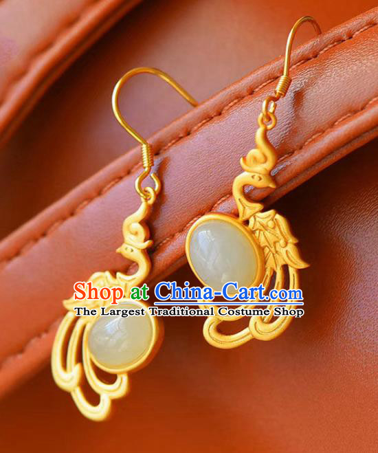 China Traditional Qing Dynasty Court Ear Jewelry Accessories National Cheongsam Golden Phoenix Earrings