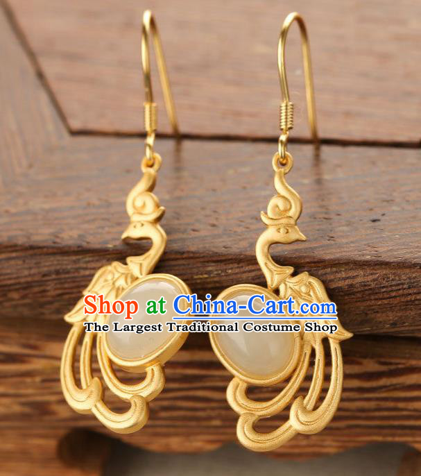 China Traditional Qing Dynasty Court Ear Jewelry Accessories National Cheongsam Golden Phoenix Earrings
