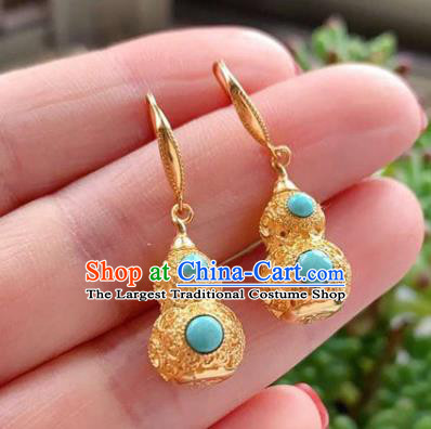 China National Cheongsam Golden Gourd Earrings Traditional Qing Dynasty Court Ear Jewelry Accessories