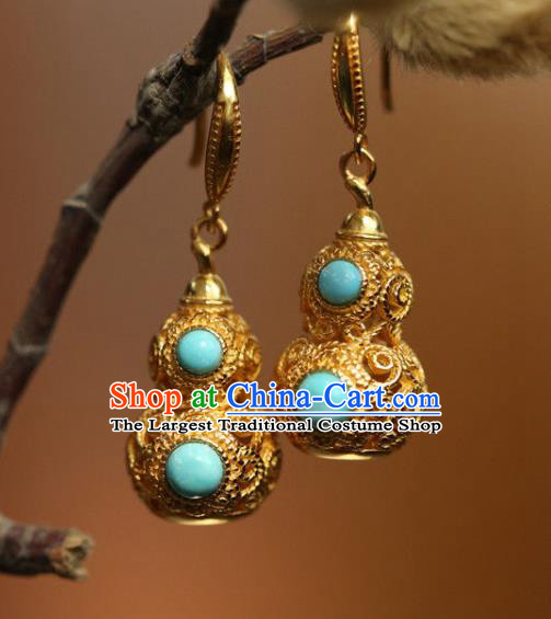 China National Cheongsam Golden Gourd Earrings Traditional Qing Dynasty Court Ear Jewelry Accessories