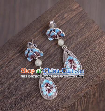 China Traditional Cloisonne Peony Ear Jewelry Accessories National Cheongsam Silver Earrings