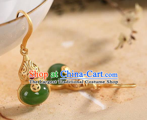 China Traditional Golden Gourd Ear Jewelry Accessories National Cheongsam Jade Earrings
