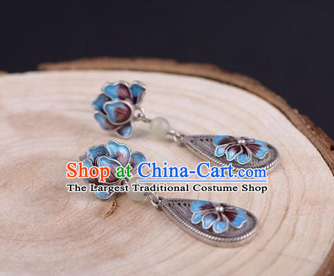 China Traditional Cloisonne Peony Ear Jewelry Accessories National Cheongsam Silver Earrings