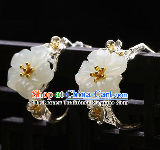 China Traditional Jade Plum Ear Jewelry Accessories National Cheongsam Silver Earrings