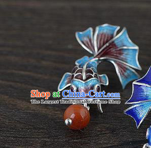 China Traditional Agate Ear Jewelry Accessories National Cheongsam Cloisonne Goldfish Earrings