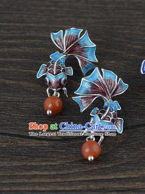 China Traditional Agate Ear Jewelry Accessories National Cheongsam Cloisonne Goldfish Earrings