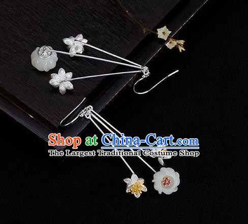 China Traditional Silver Lotus Ear Jewelry Accessories National Cheongsam Jade Plum Earrings