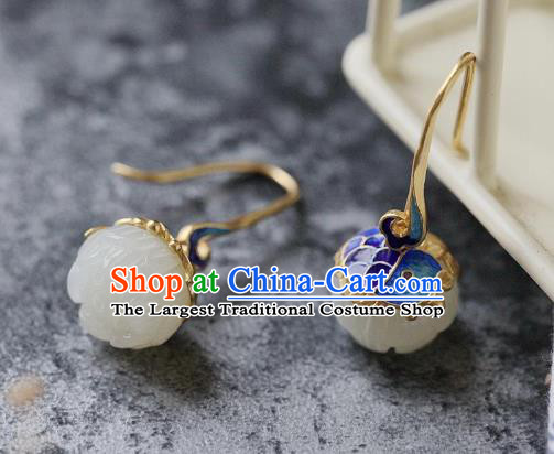 China Traditional Cloisonne Carp Ear Jewelry Accessories National Cheongsam Jade Lotus Earrings