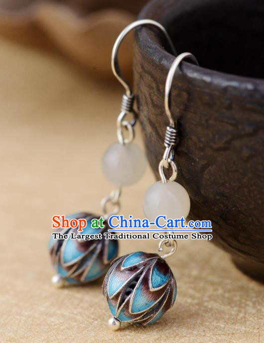 China Traditional Cloisonne Lotus Ear Jewelry Accessories National Cheongsam Silver Earrings