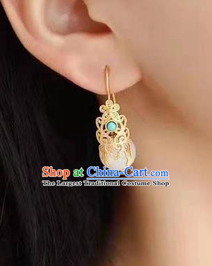 China Traditional Kallaite Ear Jewelry Accessories National Cheongsam Qing Dynasty Court Earrings