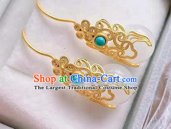 China Traditional Kallaite Ear Jewelry Accessories National Cheongsam Qing Dynasty Court Earrings