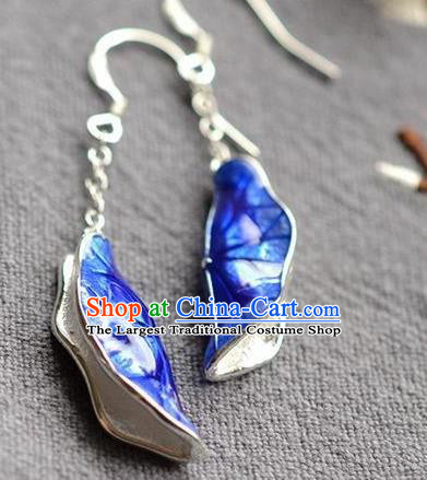 China Traditional Silver Ear Jewelry Accessories National Cheongsam Cloisonne Lotus Leaf Earrings