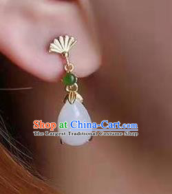 China Traditional Golden Fan Ear Jewelry Accessories National Cheongsam Jade Earrings