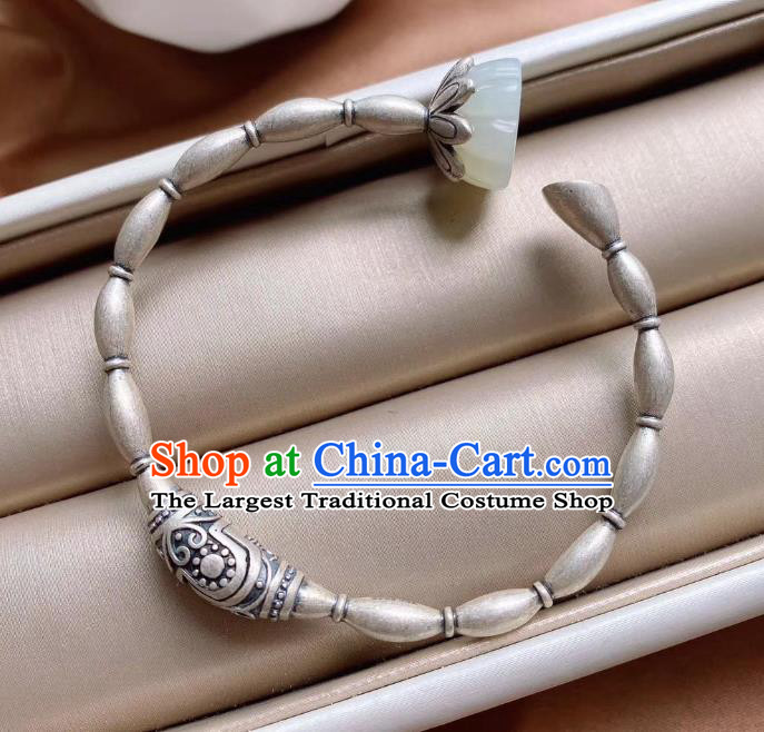 China Handmade Jade Bracelet Accessories Traditional National Silver Lotus Root Bangle Jewelry