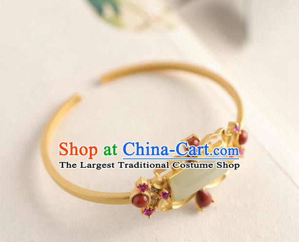 China Handmade Hetian Jade Bracelet Accessories Traditional National Golden Bangle Jewelry