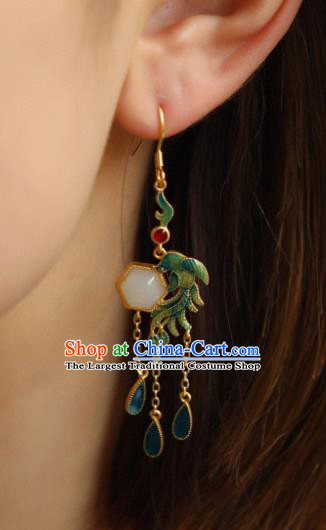 China Traditional Tassel Ear Jewelry Accessories Classical Cheongsam Blueing Phoenix Earrings