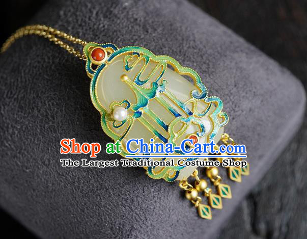 China Handmade Enamel Necklet Pendant Accessories Traditional Cheongsam Jade Necklace Jewelry
