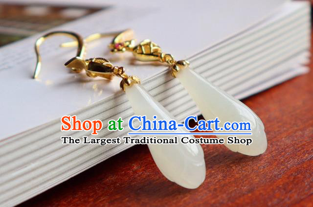China Traditional Jade Mangnolia Ear Jewelry Accessories Classical Cheongsam Silver Earrings