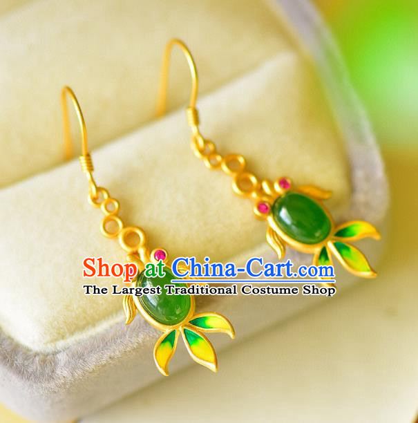 China Traditional Enamel Jade Ear Jewelry Accessories Classical Cheongsam Golden Fish Earrings