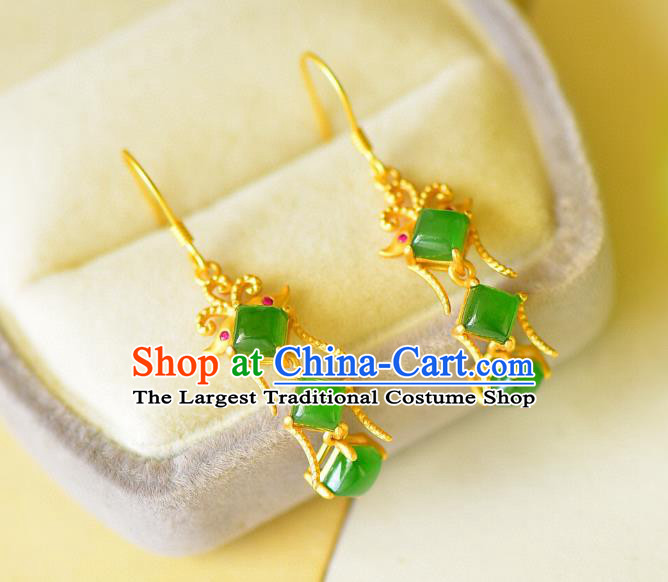 China Traditional Golden Butterfly Ear Jewelry Accessories Classical Cheongsam Jade Earrings