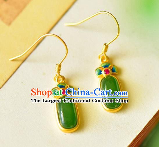 China Traditional Jade Golden Ear Jewelry Accessories Classical Cheongsam Enamel Earrings