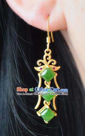 China Traditional Golden Butterfly Ear Jewelry Accessories Classical Cheongsam Jade Earrings
