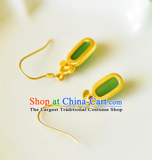 China Traditional Jade Golden Ear Jewelry Accessories Classical Cheongsam Enamel Earrings