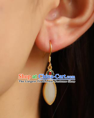 China Traditional Blueing Ear Jewelry Accessories Classical Cheongsam White Jade Earrings