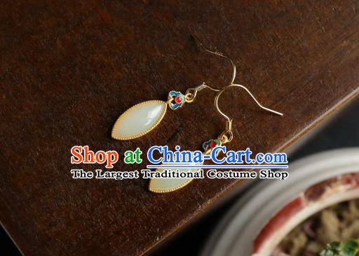 China Traditional Blueing Ear Jewelry Accessories Classical Cheongsam White Jade Earrings