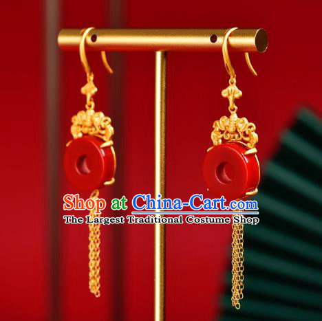 China Traditional Golden Bat Ear Jewelry Accessories Classical Cheongsam Red Agate Earrings