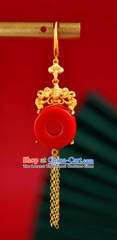 China Traditional Golden Bat Ear Jewelry Accessories Classical Cheongsam Red Agate Earrings