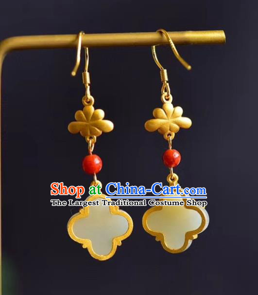 China Traditional Enamel Flower Ear Jewelry Accessories Classical Cheongsam Pearl Jade Earrings