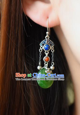 China Traditional Jade Peace Buckle Ear Jewelry Accessories Classical Cheongsam Silver Earrings