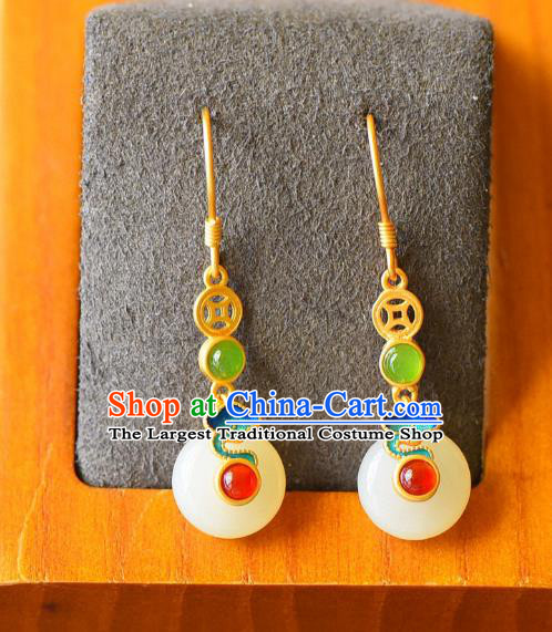 China Traditional Enamel Cloud Ear Jewelry Accessories Classical Cheongsam Hetian Jade Earrings