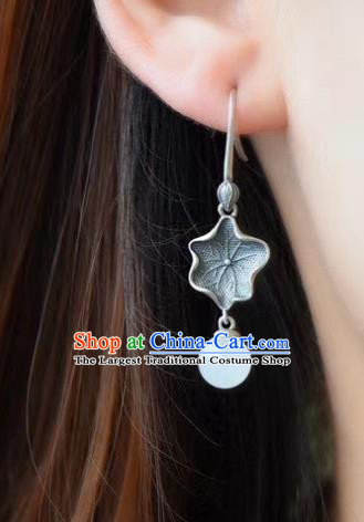 China Traditional Silver Lotus Leaf Ear Jewelry Accessories Classical Cheongsam Earrings