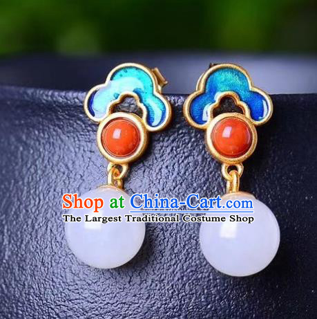 China Traditional Agate Ear Jewelry Accessories Classical Cheongsam Blueing Cloud Earrings