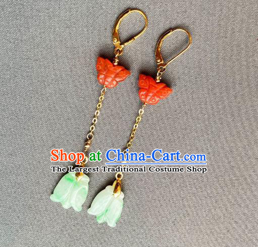 China Traditional Jade Cicada Ear Jewelry Accessories Classical Cheongsam Agate Butterfly Earrings