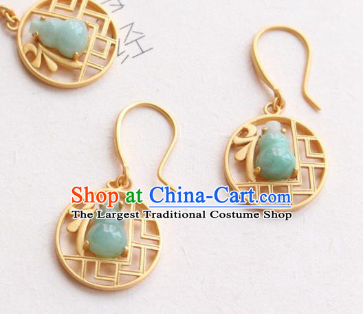 China Traditional Jade Gourd Ear Jewelry Accessories Classical Cheongsam Golden Earrings