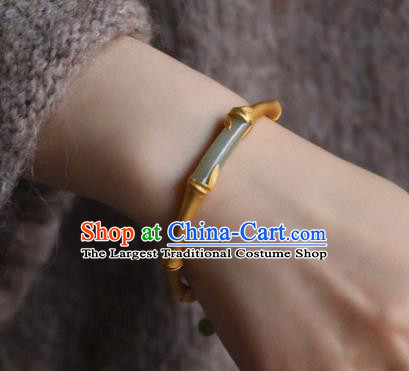 China Handmade Golden Bamboo Bracelet Accessories Traditional National Jade Bangle Jewelry