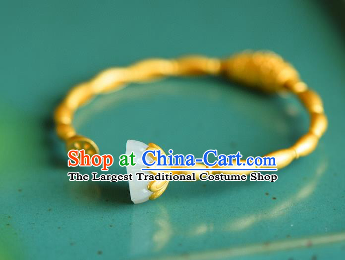 China Handmade Jade Lotus Seedpod Bracelet Accessories Traditional National Golden Bangle Jewelry