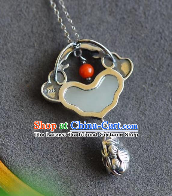 China Traditional Cheongsam Jade Cloud Necklace Jewelry Handmade Silver Necklet Pendant Accessories