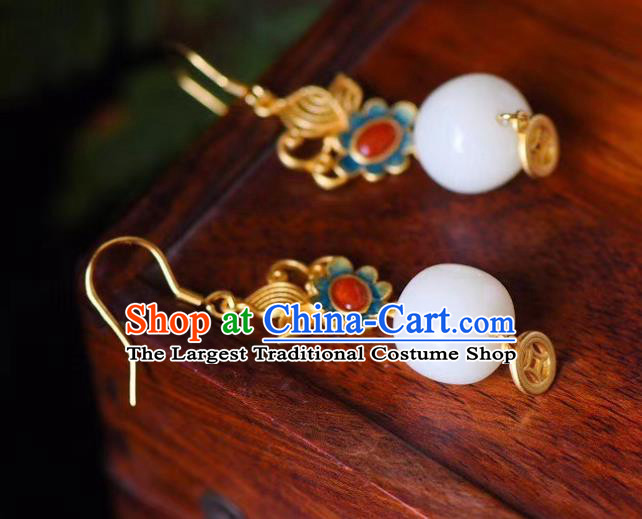 China Traditional Blueing Agate Ear Jewelry Accessories Classical Cheongsam White Jade Earrings